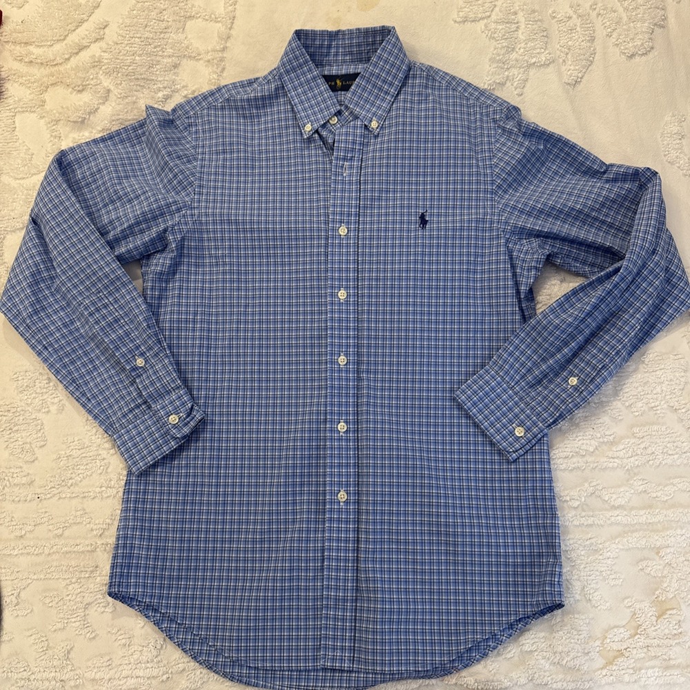 Ralph Lauren Long Sleeve Button Up Shirt Blue And White Check Mens Size Small